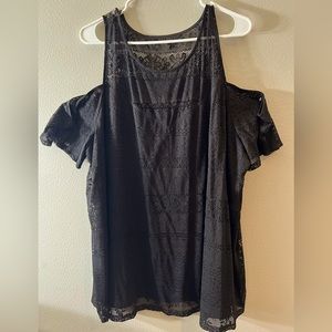 Torrid Knit Jersey Crew Neck Lace Cold Shoulder Top